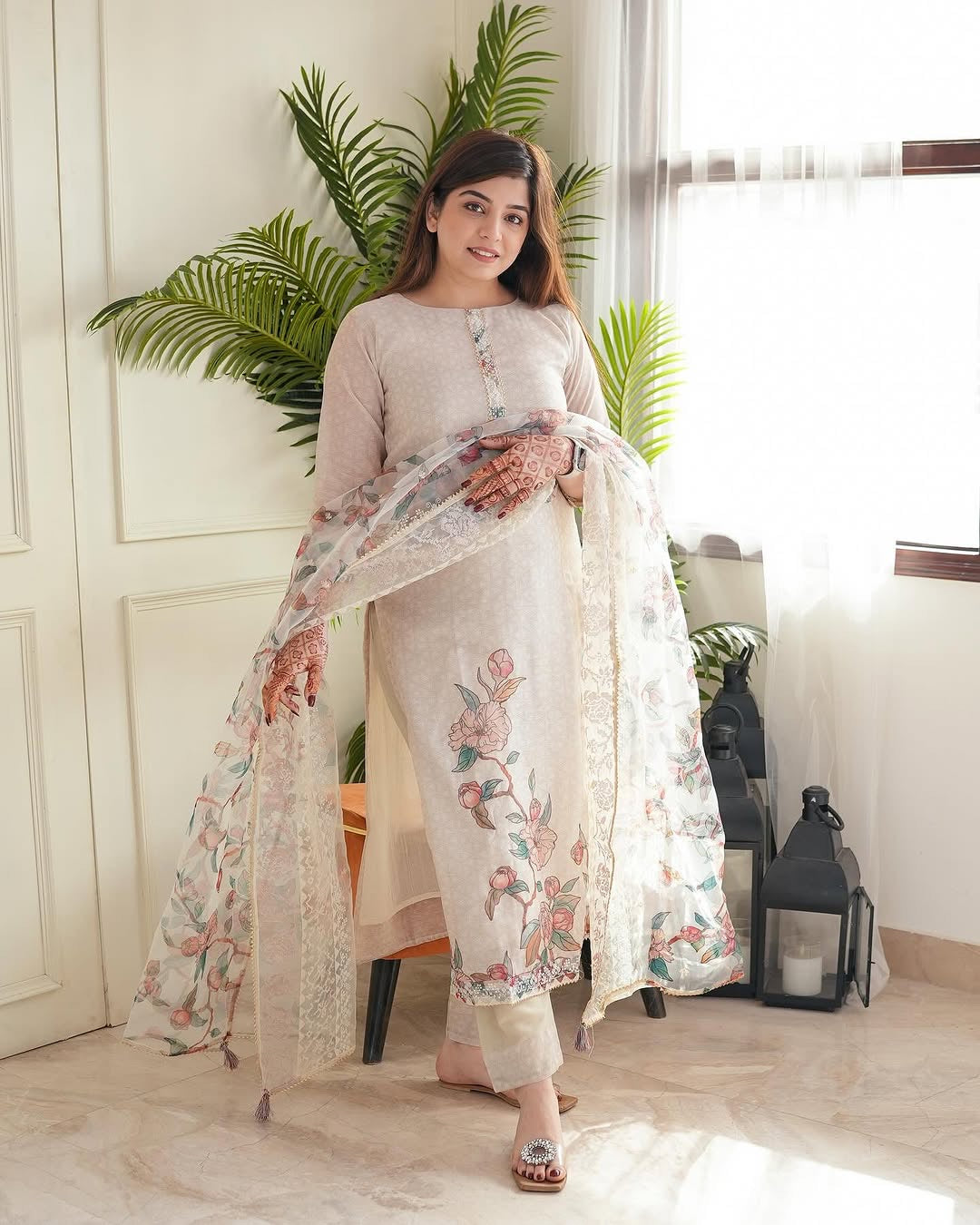Premium Offwhite Linen Cotton Readymade Suit