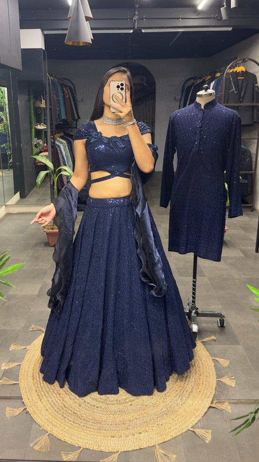 Navy blue fully sequins party or dinner lehenga fully stitched