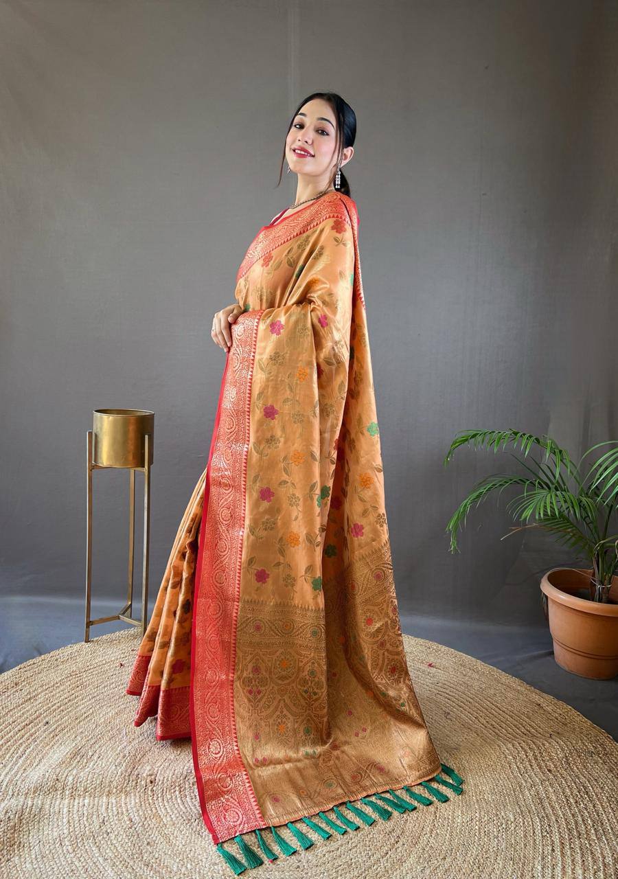 Veeny - Premium Organza Tissue Silk Saree with Readymade Blouse