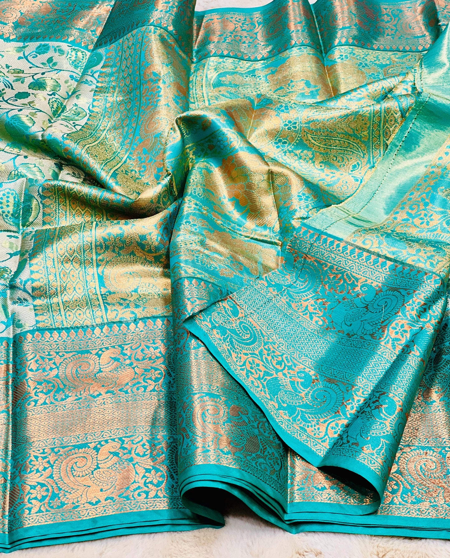 Premium Turquoise dual tone kanjiavaram style silk saree with blouse