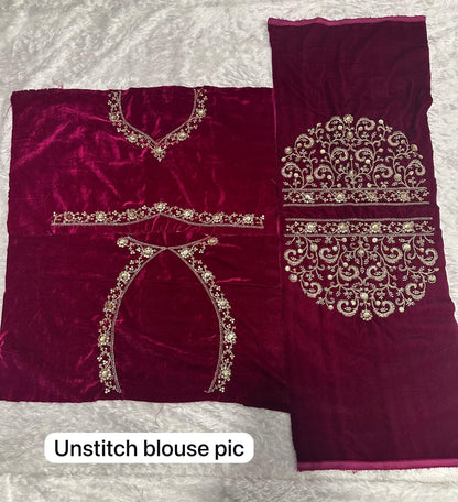 Premium Dark Pink Velvet Lehenga Fully Stitched