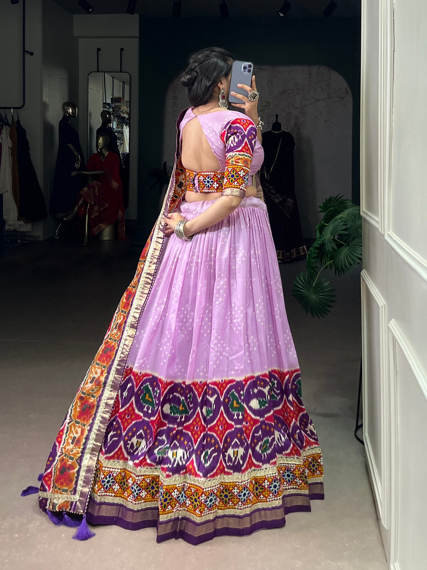 Varni - Beautiful Gamthi Work Printed Silk Chaniya Cholis Fully Stitched