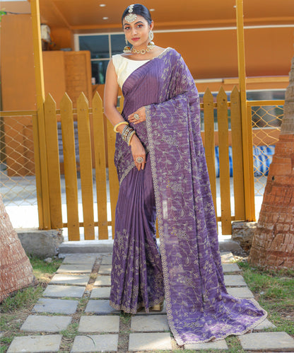 Nazzakat - Beautiful Handwork Pure Silk Saree with Floral patterns and Stitched Blouse Options