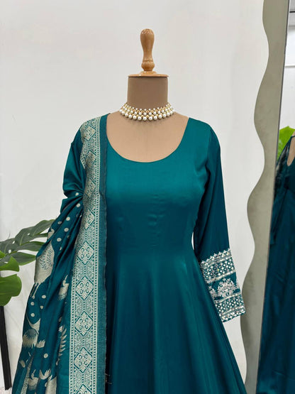 Rama blue Premium Satin readymade Gown