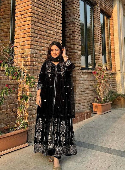 Black Velvet fabric fully stitched premium anarkali style gown