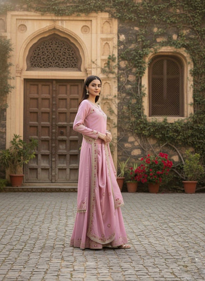 Baby Pink Beautiful Silk Sharara Suit Fully Stitched