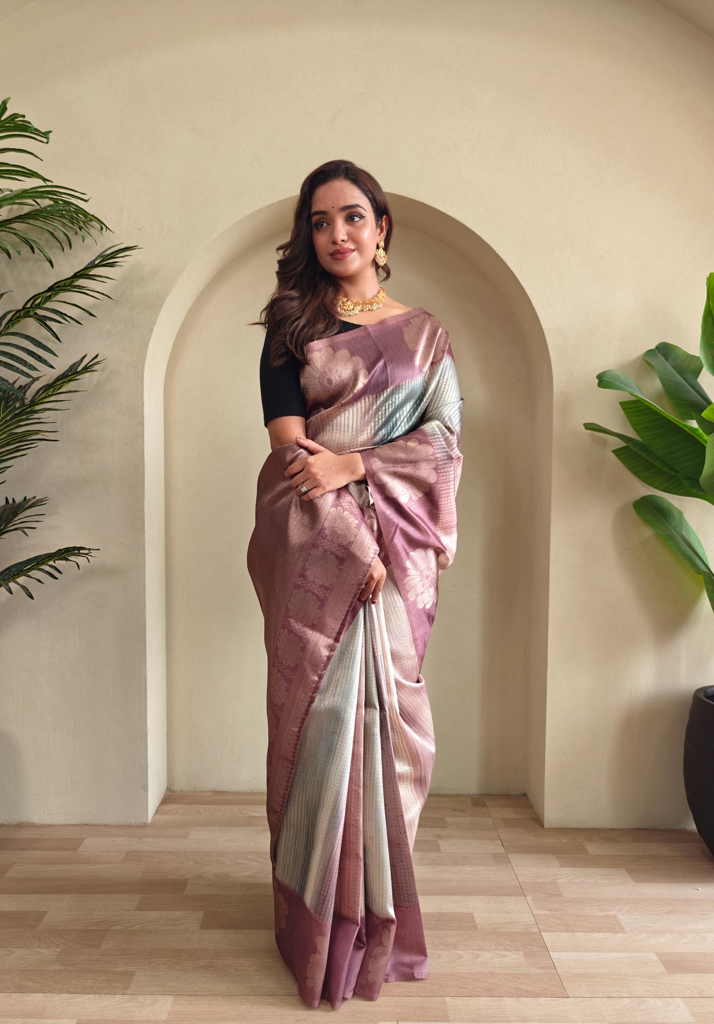 Resham - Silk Saree with Silver Zari Motif Weaved With Stitched Blouse Options