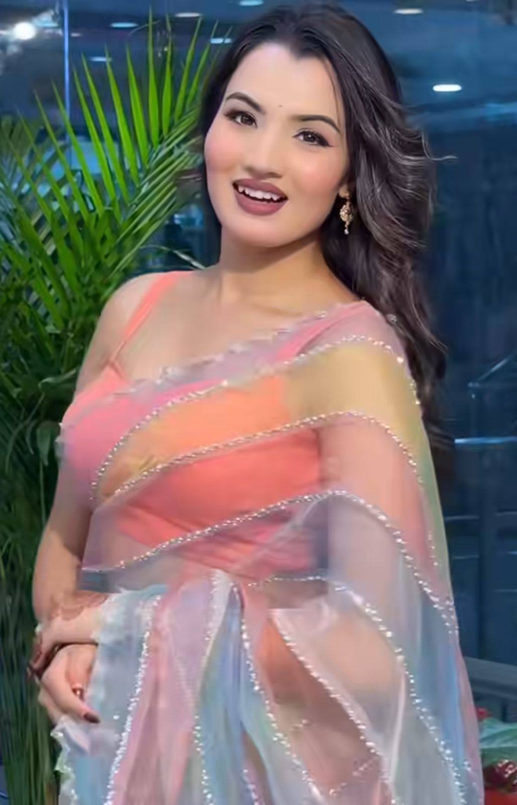 Multicoloured Rainbow Soft Silk Saree with Beautiful Crystal Work with Stitched Blouse Option