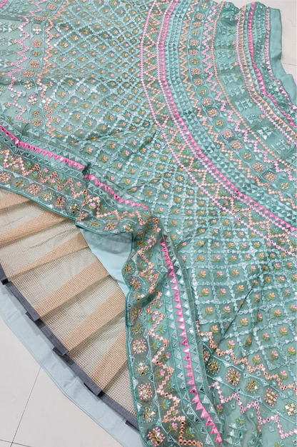 Premium SeaGreen Embroidered Fully Stitched Lehenga