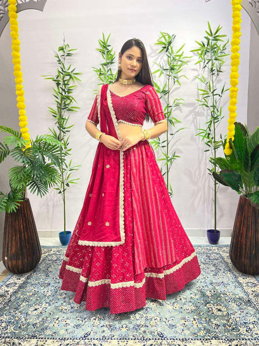 Beautiful Pink georgette fully stitched lehenga with blouse and dupatta