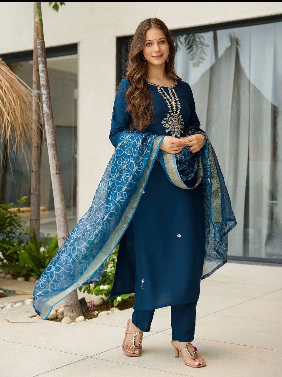 Premium Rama Rayon Fully Stitched Kurti Set with Minimal Embroidery