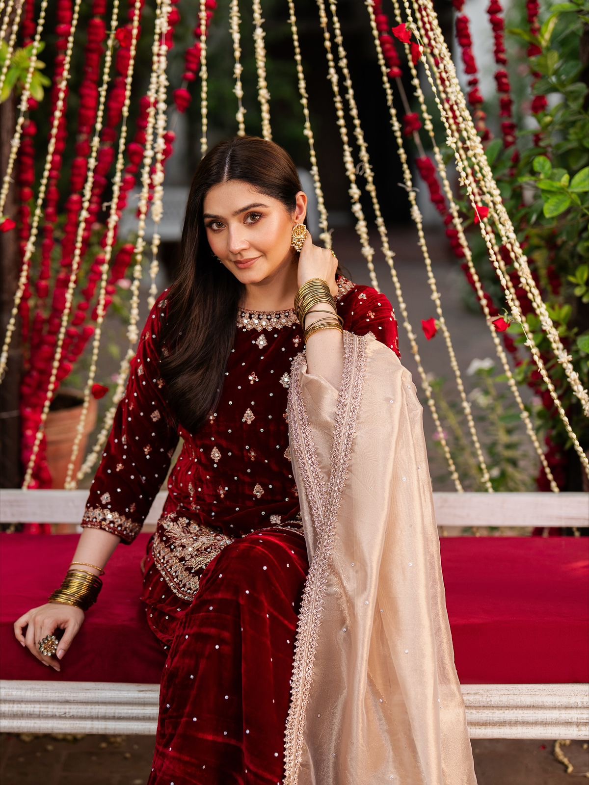 Pure Velvet Maroon Pink Punjabi Suit with Plazo Fully Stitched