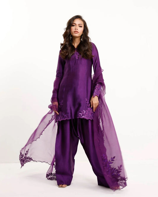 Purple Soft Fabric with Micro Work Salwar Suit Fully Stitched
