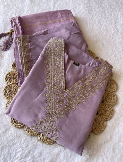 Readymads Soft Silk lilac suit with pant and dupatta