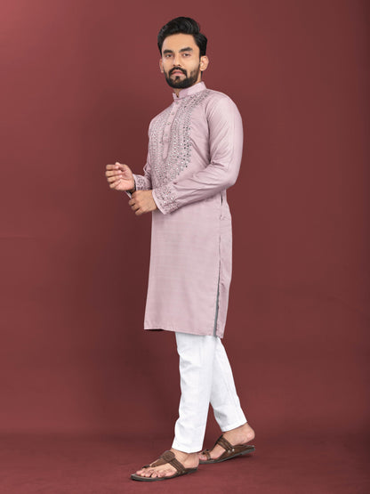 Men's Unique Exclusive Kurta with Real Mirror Neck Work with Cotton Pajama