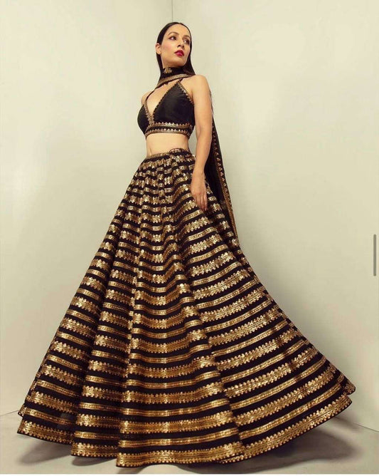 Black and Gold stripe fully stitched lehenga