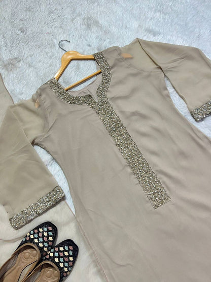 Pastel Brown Premium Georgette Readymade Suit