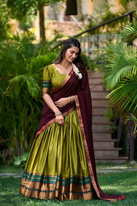 Green Cotton Premium Fully Stitched Lehenga