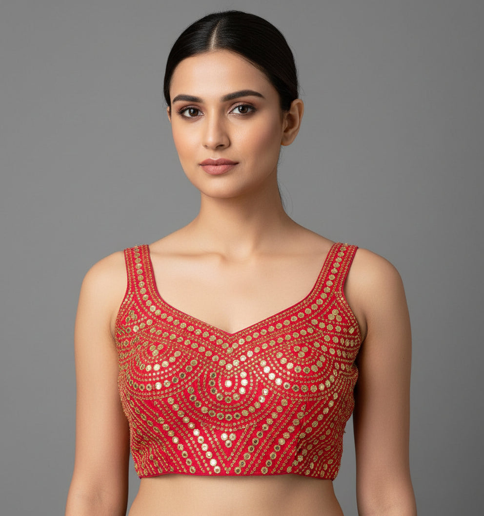 Beautiful Foil Mirror Work Silk Readymade Blouse to Pair with Saree or Lehenga