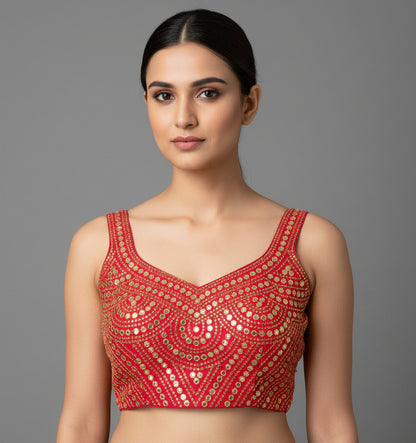 Beautiful Foil Mirror Work Silk Readymade Blouse to Pair with Saree or Lehenga