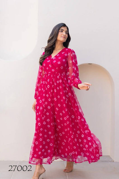 Pink Beautiful Floral Printed Soft Georgette Fabric Casual Wear Readymade upto 6XL size
