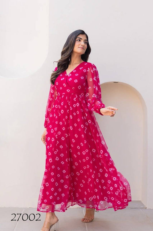 Pink Beautiful Floral Printed Soft Georgette Fabric Casual Wear Readymade upto 6XL size