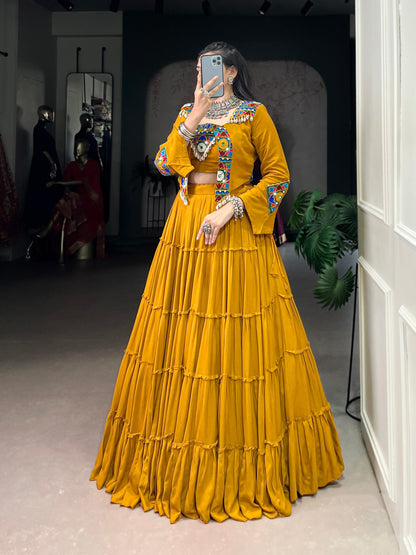 Premium Rayon Cotton With Gamthi and Kodi Work Chaniya Cholis with Koti Jacket Fully Stitched