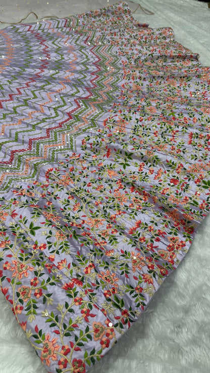 Pastel Purple Premium Satin Silk Lehenga with Sequins and Embroidery Work Fully Stitched