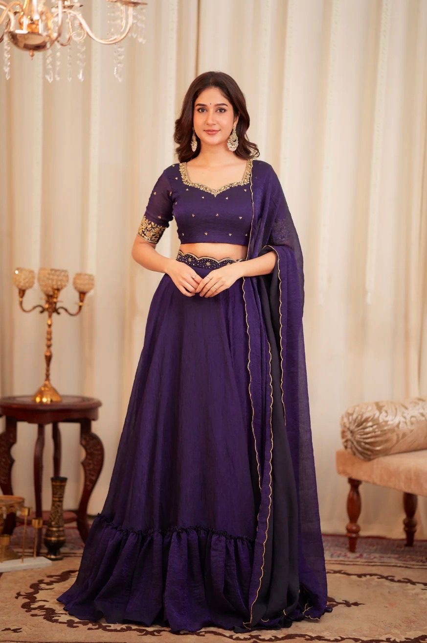 Purple Classy Silk Lehenga with Minimal Work and Lightweight Fully Stitched