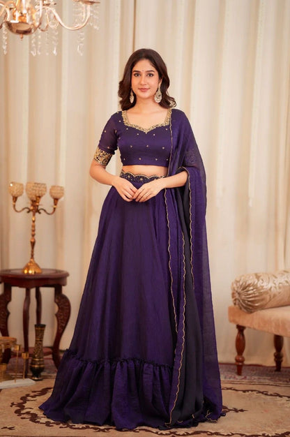 Purple Classy Silk Lehenga with Minimal Work and Lightweight Fully Stitched