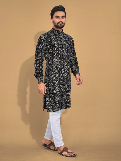Soft & Comfy Cotton With Foil Print Men's Kurta with Cotton Pajama