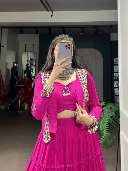 Premium Rayon Cotton With Gamthi and Kodi Work Chaniya Cholis with Koti Jacket Fully Stitched