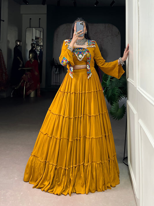 Premium Rayon Cotton With Gamthi and Kodi Work Chaniya Cholis with Koti Jacket Fully Stitched
