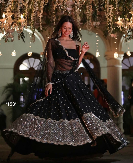 Black lehenga with sequins and beautiful embroidery work fully stitched