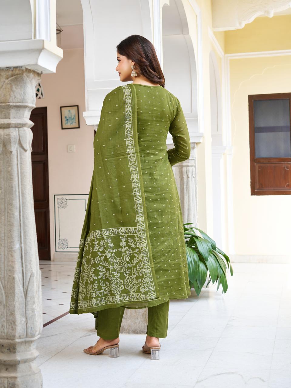 Vasant Vibe by Kiara - Beautiful Mehendi Cotton Anarkali Readymade Suit