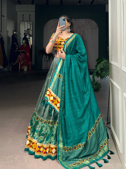 Varni - Beautiful Gamthi Work Printed Silk Chaniya Cholis Fully Stitched