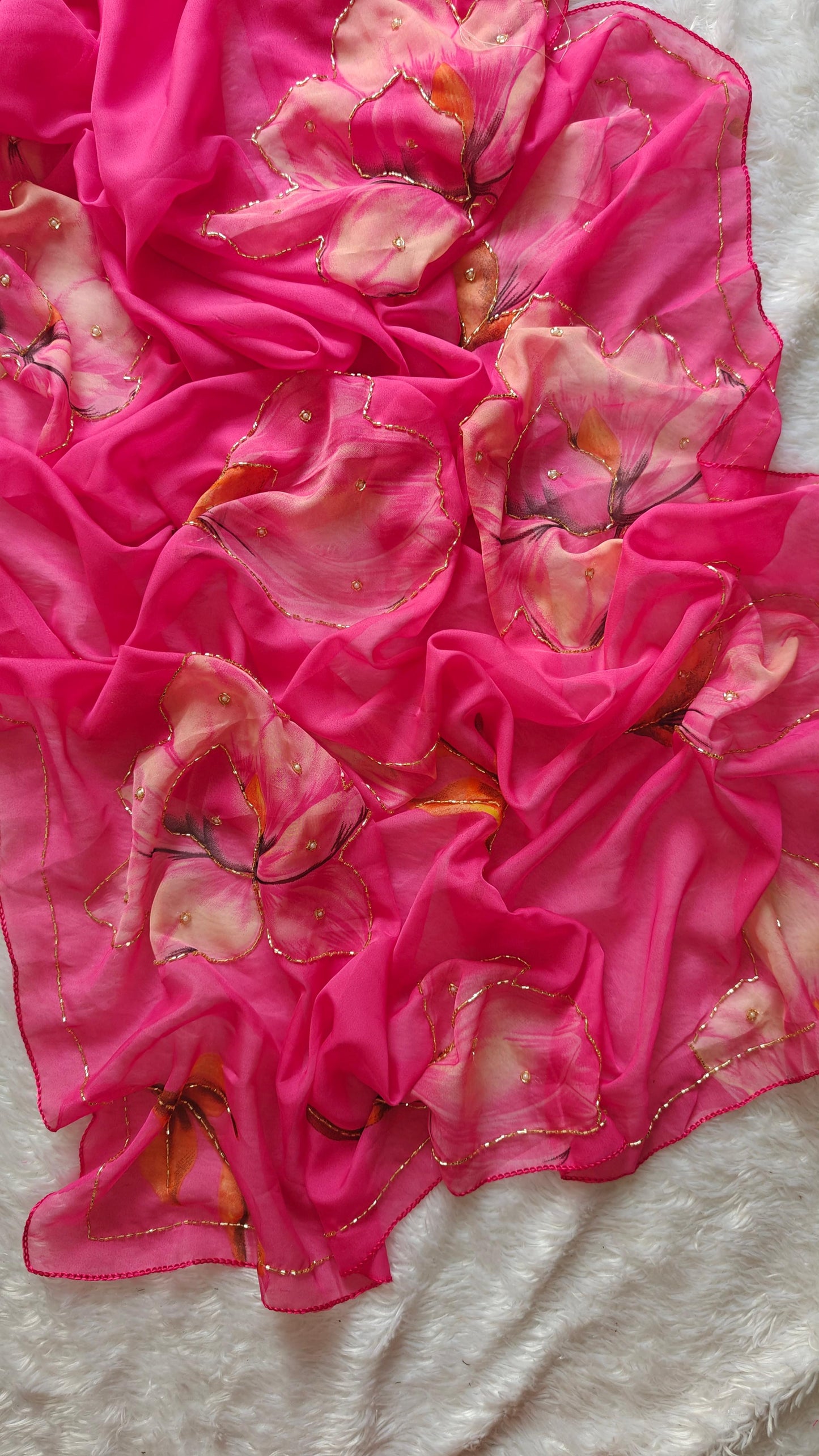Floral Pink Soft Silk Lightweight Saree with Stitched Blouse Options