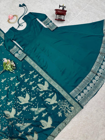 Rama blue Premium Satin readymade Gown