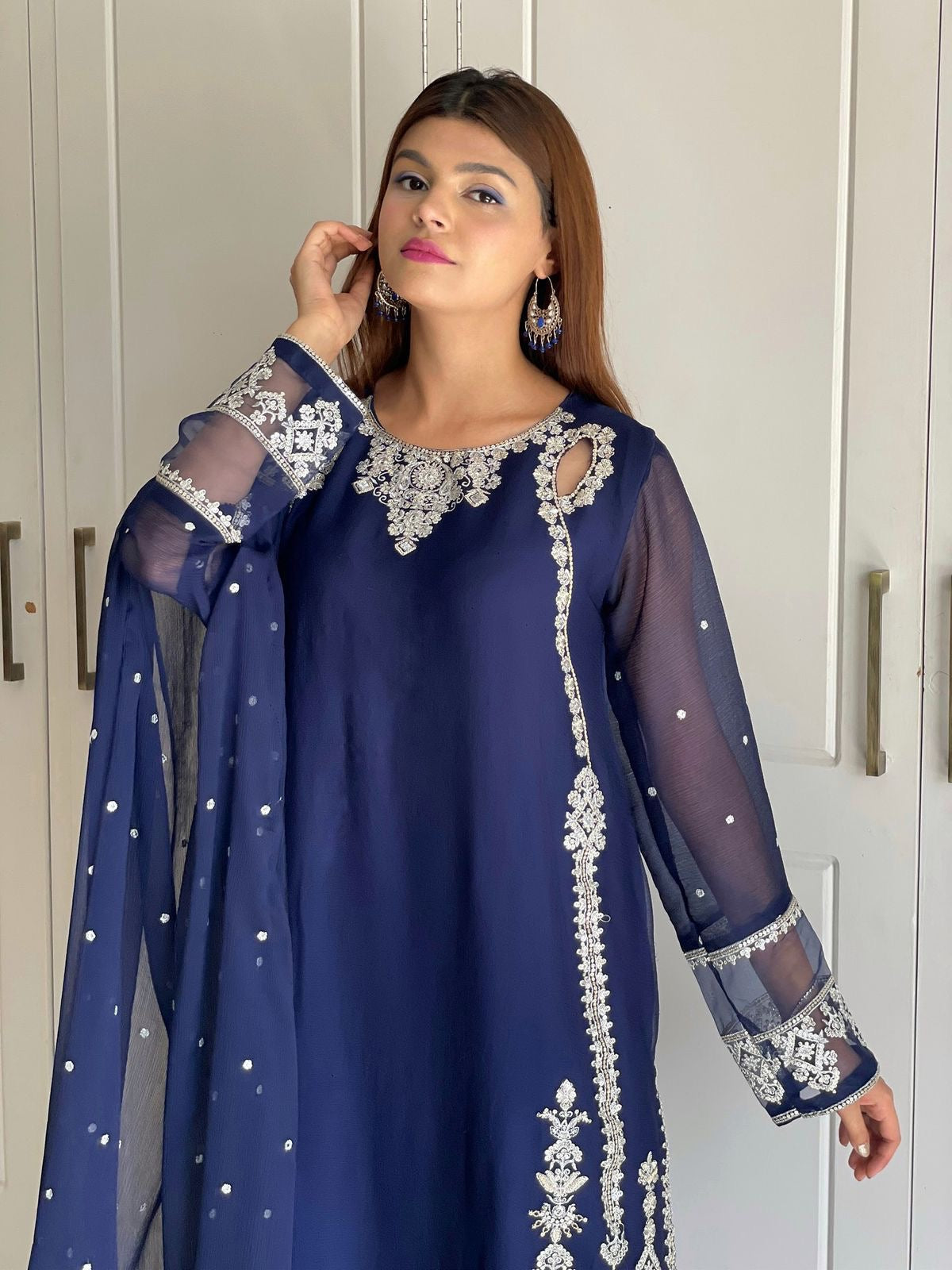 Lipsa - Beautiful Soft Georgette Navy Blue Readymade Suit