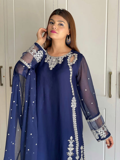 Lipsa - Beautiful Soft Georgette Navy Blue Readymade Suit