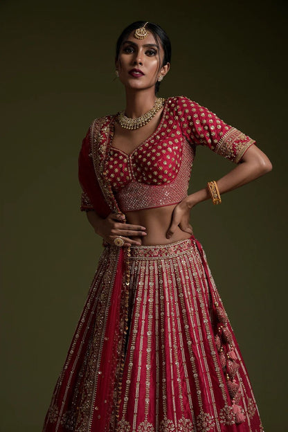 Cherry Pink Silk Heavy Embroidered Lehenga with Thread and Sequins Work Fully Stitched