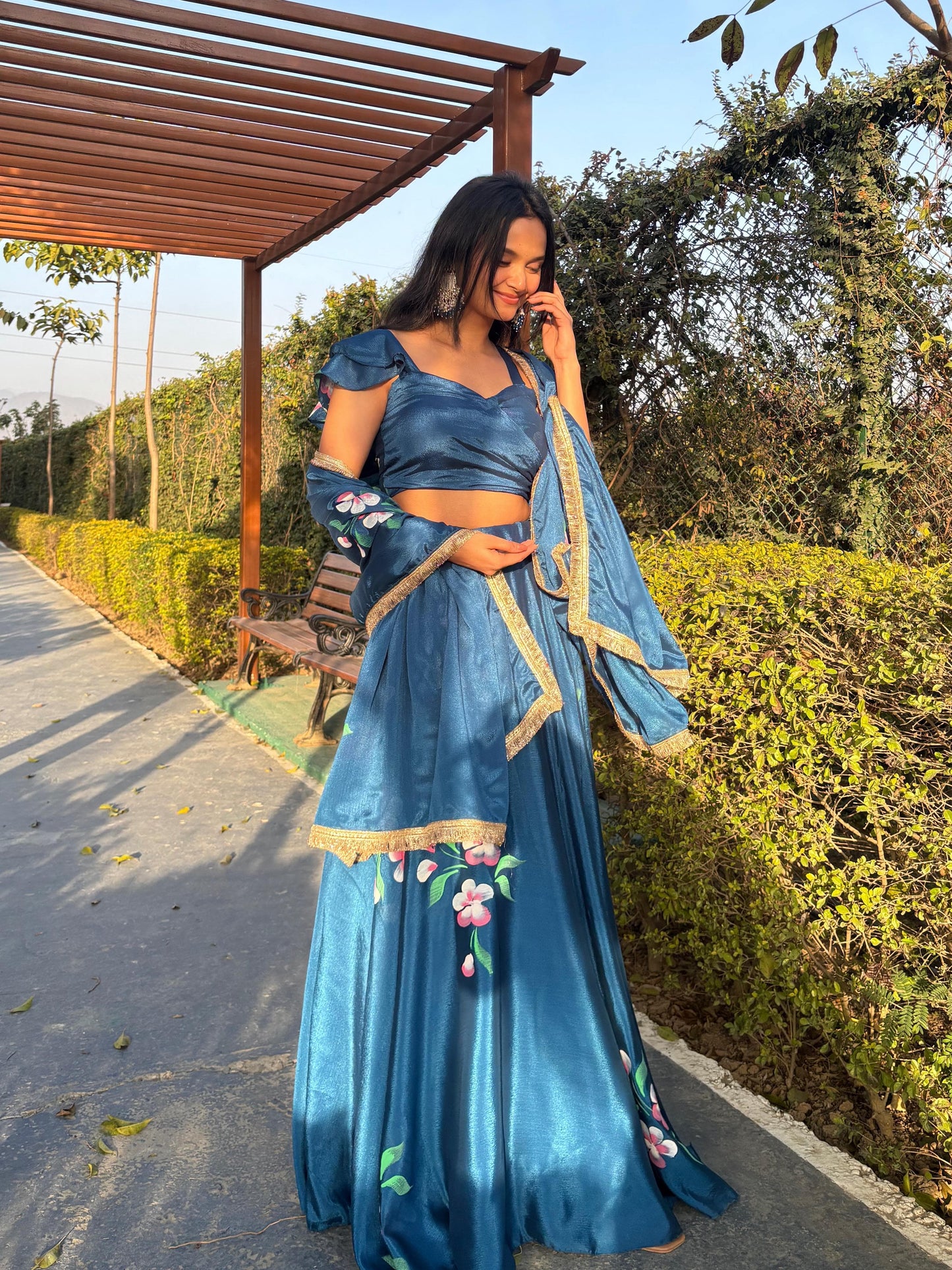 Soft Chinon Floral Fully Stitched Lehenga