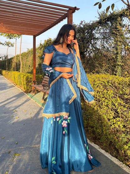 Soft Chinon Floral Fully Stitched Lehenga
