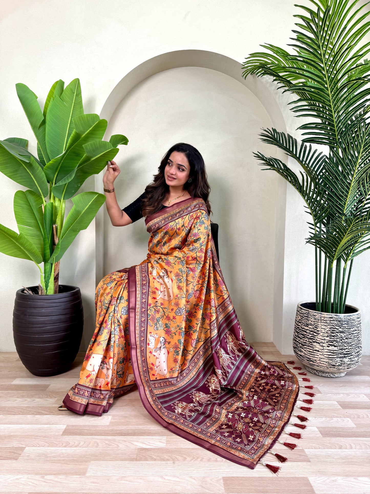 Ramya - Beautiful Dola Silk Printed Saree with Stitched Blouse Options