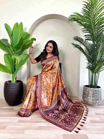 Ramya - Beautiful Dola Silk Printed Saree with Stitched Blouse Options