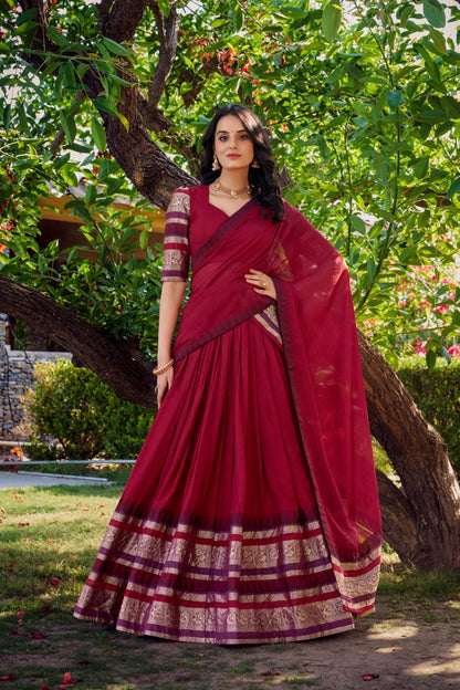 Priyaa - Beautiful Chanderi Cotton Fully Stitched Lehenga