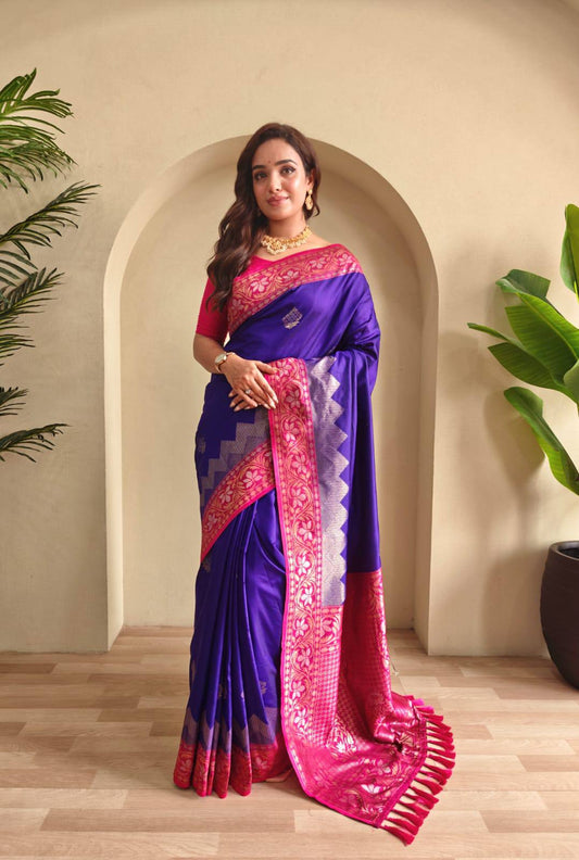 Priyanshi - Beautiful Dual Tone Soft Silk Saree with Zari Weaves with Stitched Blouse
