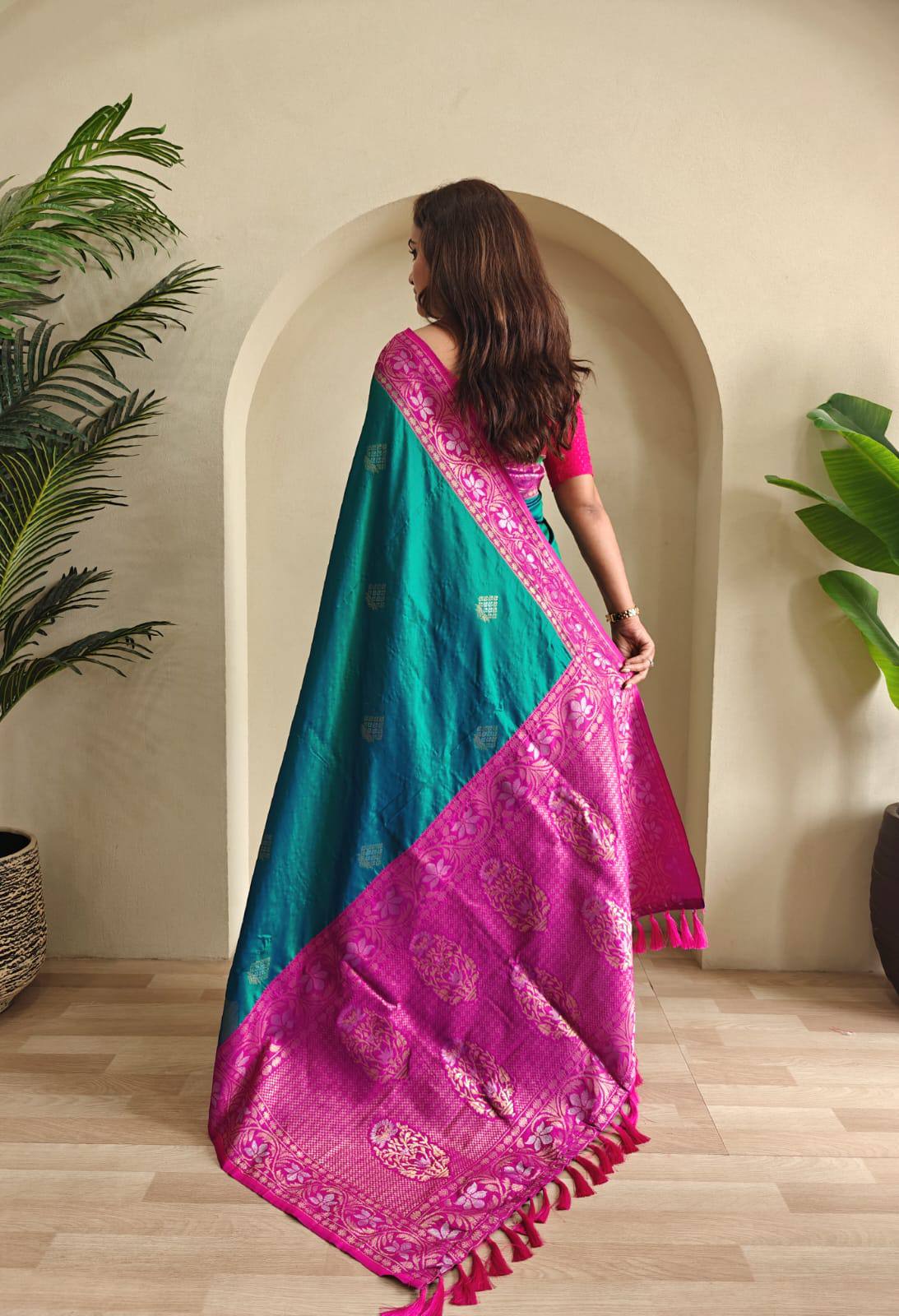 Priyanshi - Beautiful Dual Tone Soft Silk Saree with Zari Weaves with Stitched Blouse