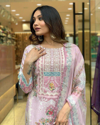 Light pink printed kurti set