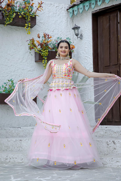 Baby Pink Double Layered Lehenga fully stitched